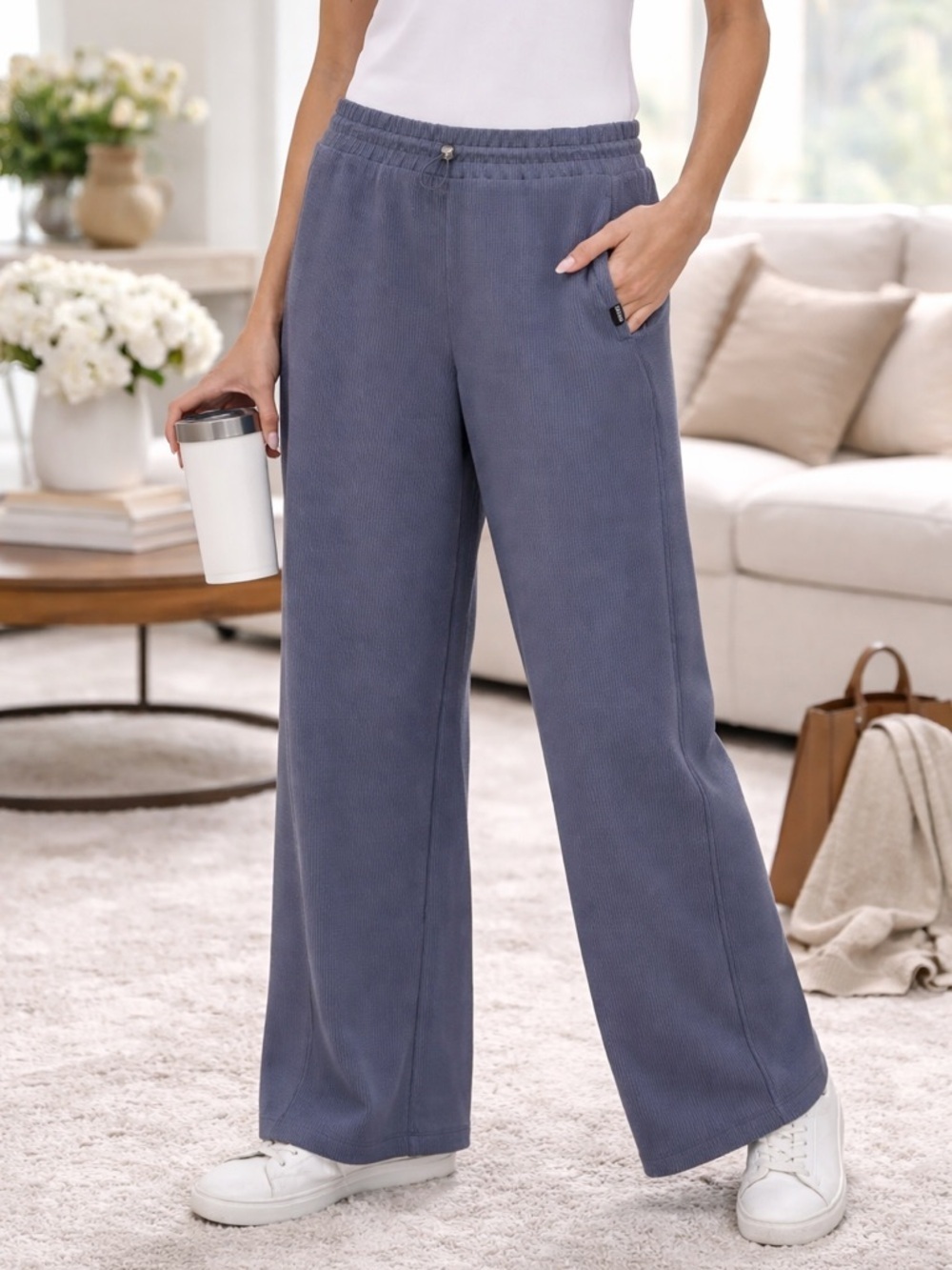 DKNY Sport Wide Leg Ribbed Pants Gray Size L NWT Activewear